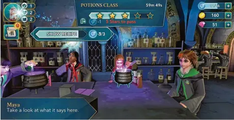  ?? Foto: Warner Bros ?? Tränke brauen, Zauber lernen – in „Harry Potter: Hogwarts Mystery“schlüpft man in die Rolle eines Hogwarts Schülers.