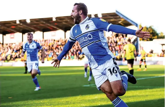  ?? Picture: Ryan Crockett/JMP ?? Nick Anderton celebrates after scoring what turned out to be Bristol Rovers‘ winning goal at Harrogate Town last weekend