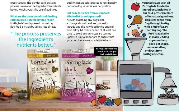  ??  ?? Forthglade offers two cold-pressed recipes: duck and chicken.