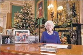  ?? Steve Parsons Pool Photo ?? BRITAIN’S QUEEN Elizabeth II records her Christmas broadcast. Her message used historical references, like the triumph of D-day, to point a way forward.