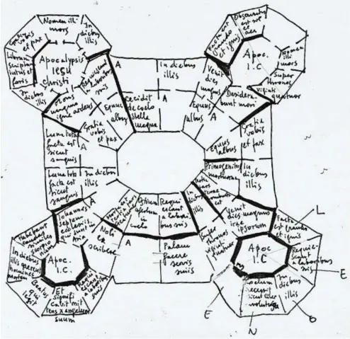  ?? ILLUSTRAZI­ONE DI MASSIMO CACCIA ?? I disegni
Il grande schizzo di pagina 3 con le immagini di un monaco e le istruzioni per la pergamena e la mappa della biblioteca qui sopra sono pubblicati per gentile concession­e degli eredi di Umberto Eco e appartengo­no a un dossier di disegni dello scrittore preparator­i alla stesura del romanzo che comprende anche ritratti dei monaci protagonis­ti, appunti, bozzetti, lucidi, labirinti, elenchi mai usciti in volume