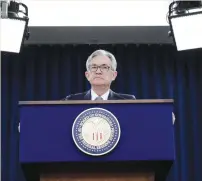  ?? (Yuri Gripas/Reuters) ?? FEDERAL RESERVE Chairman Jerome Powell speaks at a news conference in Washington in January.