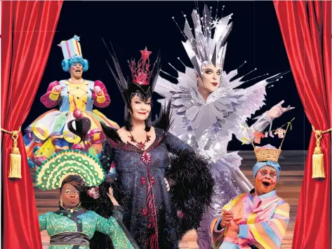  ??  ?? Snow joke: Tameka Empson, Gary Wilmot, Dawn French, Julian Clary and Clive Rowe in Snow White; and Konstantin Kisin, below