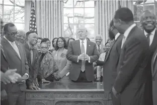  ?? Associated Press ?? President Donald Trump speaks Monday as he meets with leaders of Historical­ly Black Colleges and Universiti­es (HBCU) in the Oval Office of the White House in Washington.