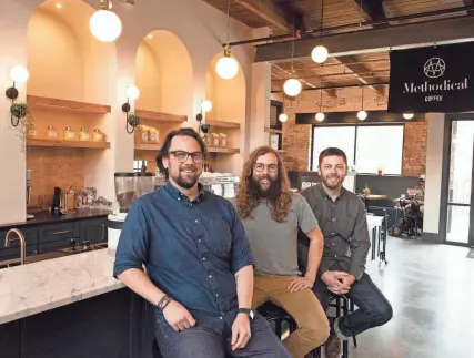  ?? NATHAN GRAY/STAFF, TALK GREENVILLE ?? Methodical Coffee owners Marco Suarez, Will Shurtz and David Baker.