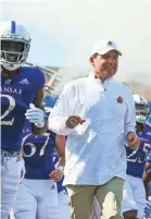  ?? JAY BIGGERSTAF­F/USA TODAY SPORTS ?? The University of Kansas and coach Les Miles announced his departure. “This is certainly a difficult day for me and for my family,” Miles said.