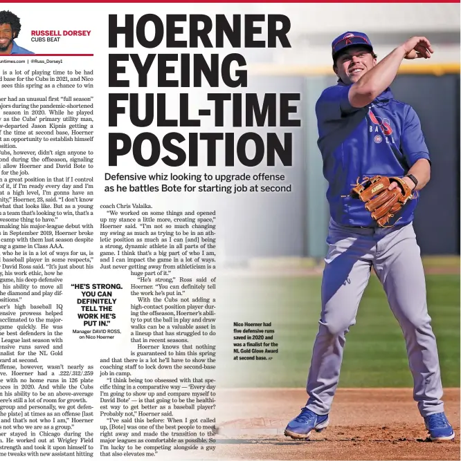  ?? AP ?? Nico Hoerner had five defensive runs saved in 2020 and was a finalist for the NL Gold Glove Award at second base.