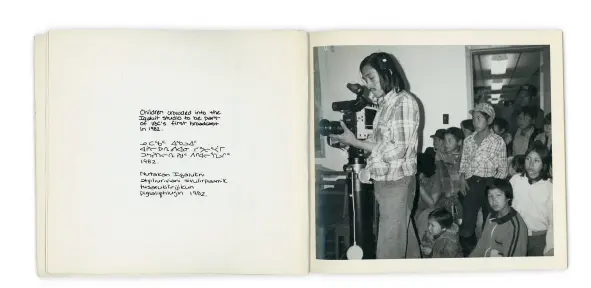  ??  ?? BELOW
Spread from Inuit Broadcasti­ng Corporatio­n 1982–1992: Ten Years of Inuktitut Television (1992)
OPPOSITE
Filming a camping scene outside of Iqaluit, NU, 1988
PHOTO BLANDINA
ATTAARJUAQ MAKKIK