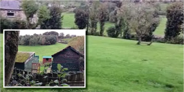  ??  ?? ●● View across the site showing fall of land on the Heath Hill, Stackstead­s planning applicatio­n site and (inset) existing buildings there