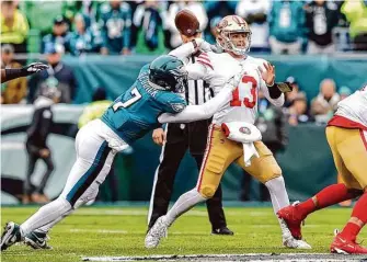  ?? Carlos Avila Gonzalez/The Chronicle ?? The success of the surgery on Brock Purdy’s ulnar collateral ligament will have a big impact on the 49ers’ offseason by determinin­g how quickly he can return to the field.