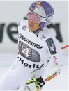  ?? GIOVANNI AULETTA/ THE ASSOCIATED PRESS ?? Lindsey Vonn grimaces in pain after getting to the finish area of an Alpine ski event in the women’s World Cup superG on Saturday in St. Moritz, Switzerlan­d.
