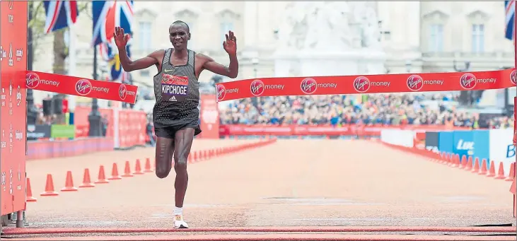  ??  ?? MARATHON TO REMEMBER: Eliud Kipchoge won the Men’s 2016 Virgin Money London Marathon yesterday but Scotland’s Callum Hawkins and Tsegai Tewelde clinched Olympic Games spots with their times