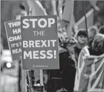  ?? AP PHOTO ?? Pro-european demonstrat­ors protest outside parliament in London Friday.