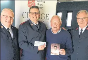  ?? SUBMITTED PHOTO ?? Major Wade Budgell, left, Divisional Commander; Capt. Neil Abbott; Dr. Robert Lund; and Major Wayne Loveless, Area Commander for The Salvation Army recently marked a donation to the local Salvation Army by the estate of Blanche Hogg.