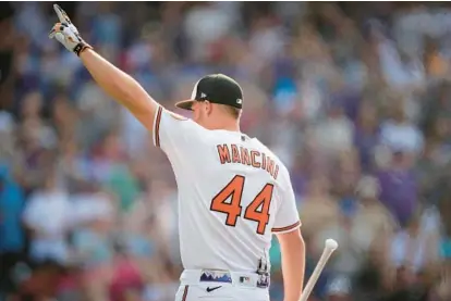  ?? DAVID ZALUBOWSKI/AP ?? By beating the Athletics’ Matt Olson and the Rockies’ Trevor Story to reach the final of the 2021 Home Run Derby against the Mets’ Pete Alonso, Trey Mancini proved he belonged on that stage.