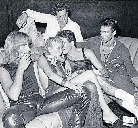  ??  ?? CLUB NIGHT: Guests on a sofa at Studio 54 in New York in 1979, above, and clockwise from right, the Hacienda Nightclub in Manchester, Grace Jones in New York, Xenon dance floor in New York and the Ministry of Sound, London.