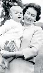 ??  ?? > Unlike Prince Andrew, pictured here in 1960 with the Queen, the new baby will not be allowed to leapfrog Princess Charlotte should the newborn be a boy