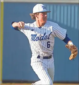  ?? / steven eckhoff ?? Model third baseman Rett Edwards prepares to make a throw to first base during Friday’s game against Rockmart in Shannon.