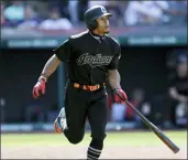  ?? TONY DEJAK — THE ASSOCIATED PRESS ?? Francisco Lindor watches his solo home run in the ninth inning Aug. 25 at Progressiv­e Field.