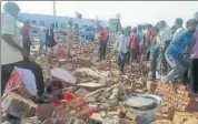  ?? HT PHOTO ?? The wall collapse during the wedding ceremony in Bharatpur had left 24 people dead.