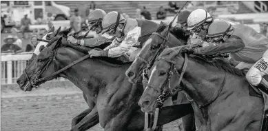  ?? LOU HODGES JR./HODGES PHOTOGRAPH­Y ?? Autumn Warrior puts his head in front of the crowd to win the Prelude in a four-way photo.