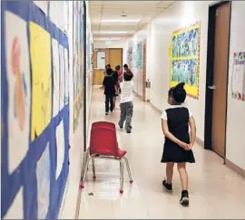  ?? Katie Falkenberg
Los Angeles Times ?? THE NUMBER of teachers in L.A. Unified has shrunk in recent years. Above, students at Metro Charter Elementary in downtown in June.