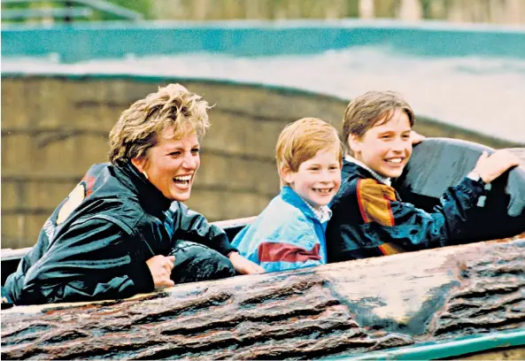  ??  ?? All smiles: laughing at Thorpe Park during a 1993 visit, above, and during an engagement, left