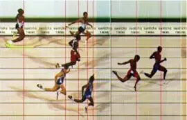  ?? FOTO AP ?? De 200m in Atlanta ‘96: Michael Johnson wint in 19.32 voor kleppers als Frank Fredericks, Ato Boldon en Obadele Thompson. Patrick Stevens is 7de in 20.27. “Thompson en ik waren de enigen die zuiver liepen.”