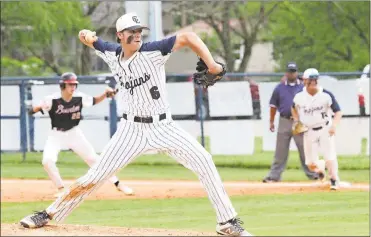  ??  ?? Austin Thompson pitched a two-hitter in beating Bowdon, 9-0, in the first game of the state semifinal series. (Photo by Scott Herpst)