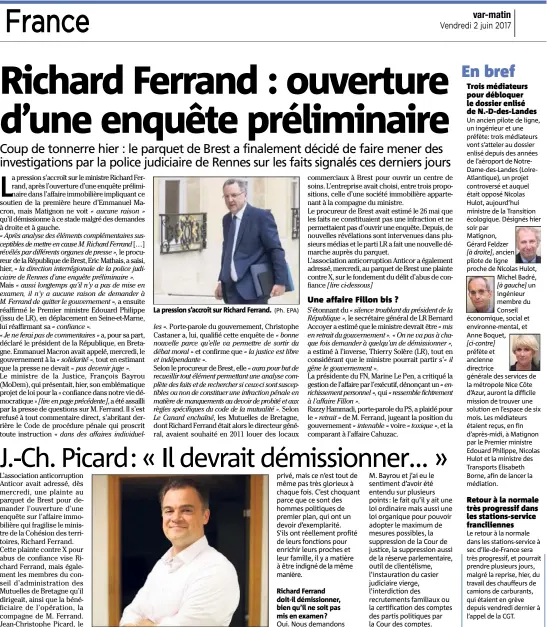  ?? (Photo C. Dodergny) (Ph. EPA) ?? La pression s’accroît sur Richard Ferrand. Jean-Christophe Picard, président de l’associatio­n de lutte contre la corruption Anticor.