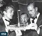  ?? ?? 1958
All aboard: Hollywood legend Kirk Douglas presented the Duke Of Edinburgh with a model Viking ship as a gift for Prince Charles, following the premiere of movie blockbuste­r The Vikings. Three full-sized vessels were used in the movie and were designed using blueprints for a real Viking ship.