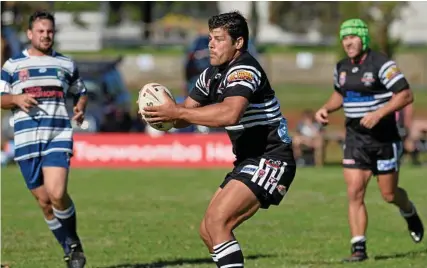  ?? Photo: Kevin Farmer ?? READY TO BATTLE: Josh Stanton for Oakey against Brothers in a previous match last month at Glenhome Park.