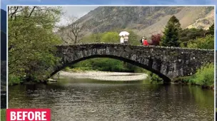  ??  ?? BEFORE A boy plays on the rocky riverbed yesterday in Seathwaite, which is usually one of the wettest places in the UK, above