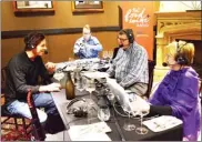  ?? STEVE MacNAULL/The Okanagan Weekend ?? Grant Stanley, left, winemaker at Kelowna’s Spearhead is interviewe­d by Anthony Gismondi and Kasey Wilson for B.C. Wine and Food Radio.