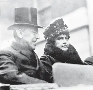  ?? ASSOCIATED PRESS FILE ?? In this Oct. 11, 1918, file photo, President Woodrow Wilson and first lady Edith Wilson arrive in New York to take part in the Liberty Day Parade. The Portsmouth School Board voted last week to remove Woodrow Wilson’s name from a high school, citing his racist views for the decision.