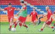  ?? AP ?? ▪ Players of the selfprocla­imed Republic of Artsakh attend a training session in Stepanaker­t on Thursday. For them, playing at the internatio­nal level remains a distant dream.