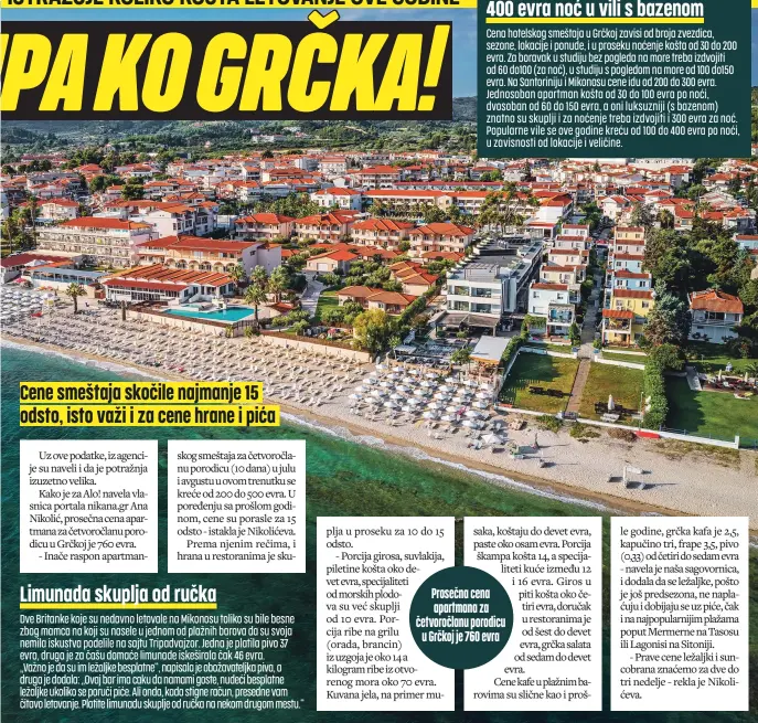  ?? FOTO: SHUTTERSTO­CK ?? Prosečna cena apartmana za četvoročla­nu porodicu u Grčkoj je 760 evra