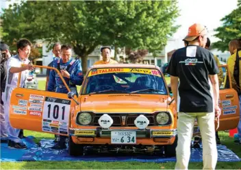  ??  ?? Above and Left: Former WRC and Dakar Rally ace Kenjiro Shinozuka was first of the visiting Japanese competitor­s home in his diminutive university student built and maintained Honda Civic.