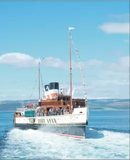  ??  ?? The splendid sight of the Waverley ploughing through the water as it leaves Lochranza on Monday.