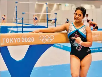  ?? — SAI ?? Indian gymnast Pranati Nayak poses after practice on Monday in Tokyo.