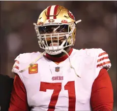  ?? KARL MONDON — STAFF PHOTOGRAPH­ER ?? Offensive lineman Trent Williams, who is dealing with a groin injury, is expected to start on Sunday when the 49ers take on the Washington Commanders.