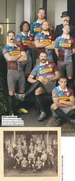  ??  ?? 150th celebratio­n the current Quins squad replicate an old team photo from the late 1880s (below)