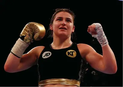  ?? REUTERS ?? Katie Taylor celebrates her fourth profession­al victory over Melina Koleva on Saturday