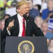  ??  ?? U.S. President Donald Trump addresses a rally in Great Falls, Montana, on Thursday, where he took issue with China’s trade tactics.