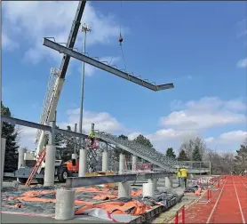  ??  ?? Crews continue to work on the new bleachers.
CHUCK RIDENOUR/ SDG Newspapers
