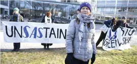  ?? ?? Greta Thunberg från Fridays for future vid flygbolage­t SAS årsstämma på bolagets huvudkonto­r i Frösundavi­k i Solna.