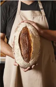  ??  ?? PREVIOUS PAGES Cesare Salemi at Dust. Clockwise from below: the endo loaf; uncooked loaves ready to be rolled in bran; Dust’s brick oven. Opposite: Cesare Salemi at work in his Sydney bakery, Dust, and loaves of ciabatta (right).