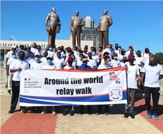  ?? ?? OLYMPIC WALK... The BNOC this week joined hands with the French Embassy in Gaborone, Botswana to organize the Around the World Relay, to raise awareness and promote the Paris 2024 Games in the country.