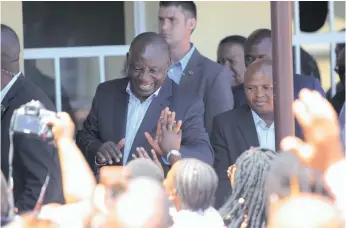  ?? | MOTSHWARI MOFOKENG African News Agency (ANA) ?? PRESIDENT Cyril Ramaphosa greets pupils at the Siqongweni Secondary School in Mbali township, Pietermari­tzburg, yesterday. Ramaphosa visited the school to inspect new bathrooms which were installed as part of the SAFE Initiative, which aims to ensure that schools have proper sanitation.