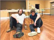  ??  ?? “True West” explores the brokenness of an American family as two brothers clash over a Hollywood screenwrit­ing deal. Adam Cook (left) and Jonathan Harris work a scene as “Lee” and “Austin” in a recent rehearsal. (Contribute­d photo/TRP)
